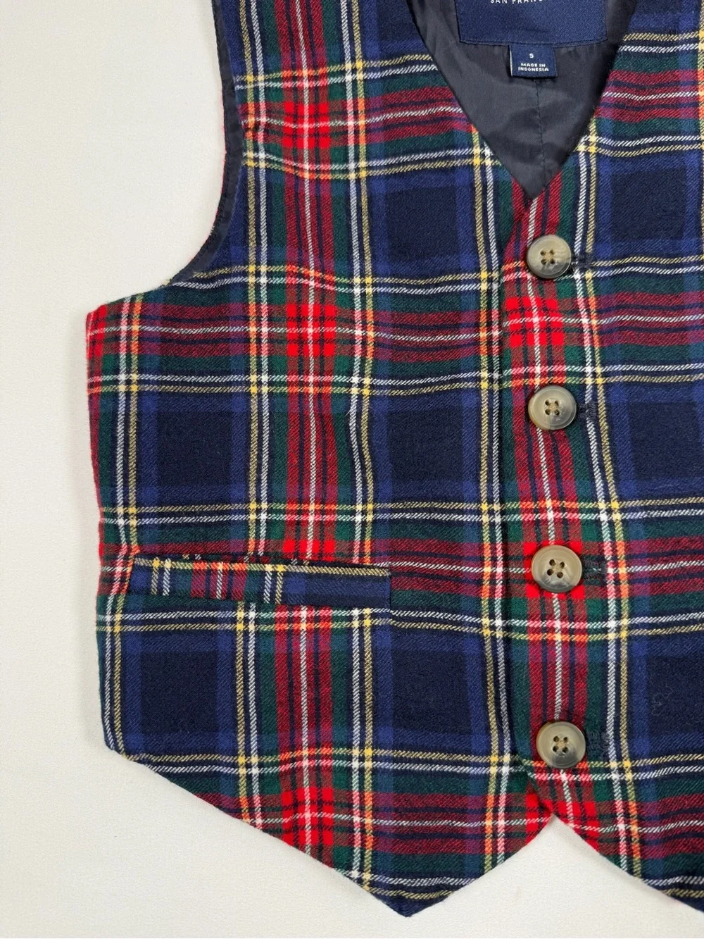 JANIE AND JACK Red Holiday‎ Tartan Plaid Wool Blend Christmas Formal Vest Size 5